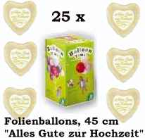 25x Folien Herzballons+Helium Hochzeit