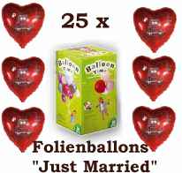 25x Folien Herzballons+Helium Just Married