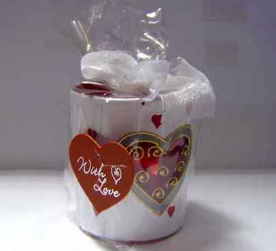 Valentine Teelichtglas mit Herzdeko
