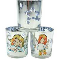 Teelichtglas mit Engel und Sternen