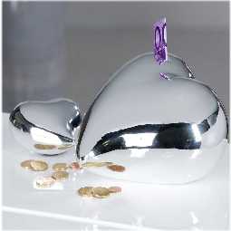 Spardose Herz, silber, 12 cm