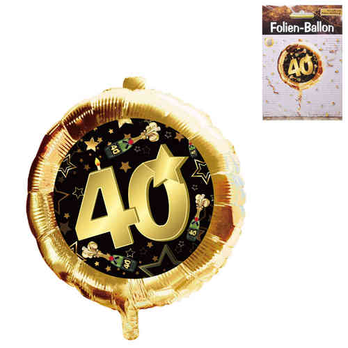 Folien Ballon Zahl 40, gold/schwarz