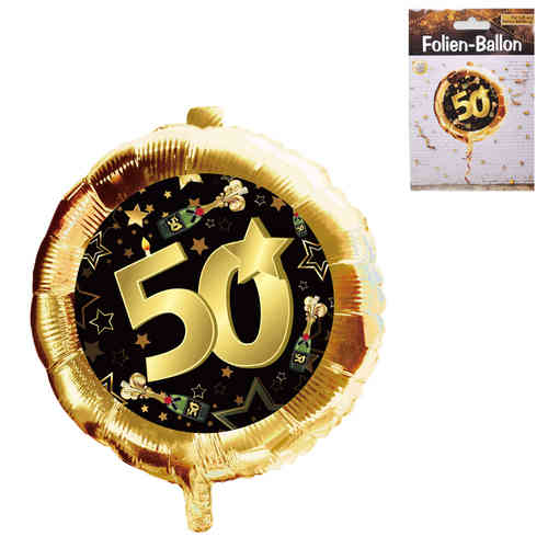 Folien Ballon Zahl 50, gold/schwarz