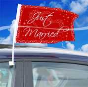 Autofahne Just Married Rot/Weiss