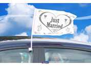 Autofahne Just Married Weiss/Silber