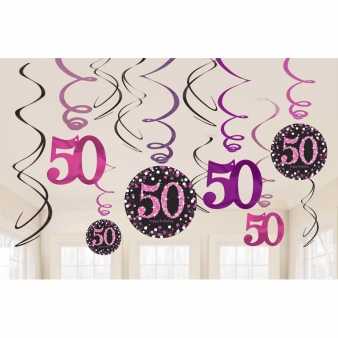 Sparkling Swirl Deko zum 50. Geburtstag, pink