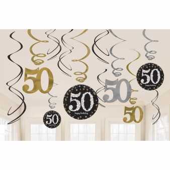 Sparkling Swirl Deko zum 50. Geburtstag, gold