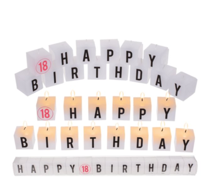 Kerzenblock mit Schrift Happy 18 Birthday