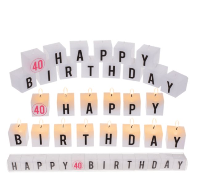 Kerzenblock mit Schrift Happy 40 Birthday