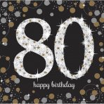 Happy Birthday Sparkling Servietten 80, schwarz