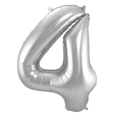 Silberner Folienballon Zahl 4 - Mae: 86 cm