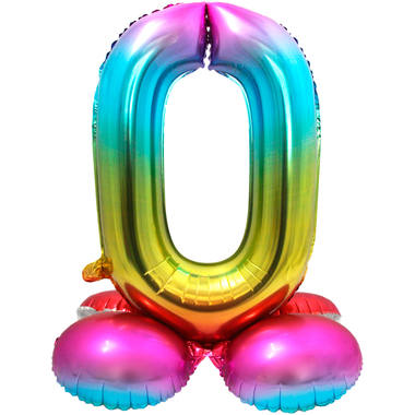 Folienballon mit Basis Ziffer / Zahl 0 Rainbow