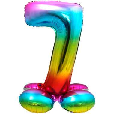 Folienballon mit Basis Ziffer / Zahl 7 Rainbow