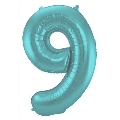 Folienballon Zahl 9 - Pastell Aqua Metallic