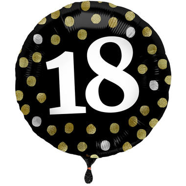 Ballon Glossy Happy Birthday 18, schwarz