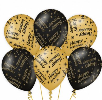 Happy Birthday Luftballons, schwarz/gold