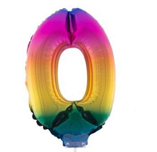 Folienballon mit Stab 0 Regenbogen