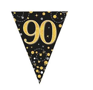 Wimpelkette 90.Geburtstag schwarz/gold