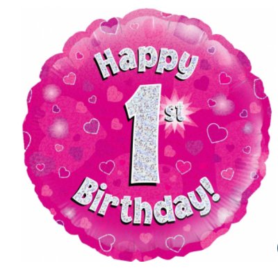 Zum 1.Geburtstag - Ballon mit Zahl 1,pink