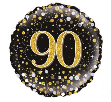 Ballon zum 90. Geburtstag - gold/schwarz