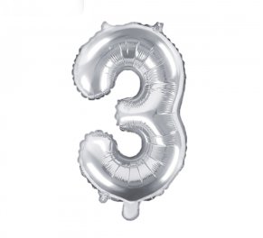 Zahlenballon Silber - Zahl 3 - 35 cm