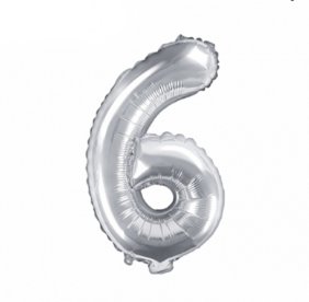 Zahlenballon Silber - Zahl 6 - 35 cm