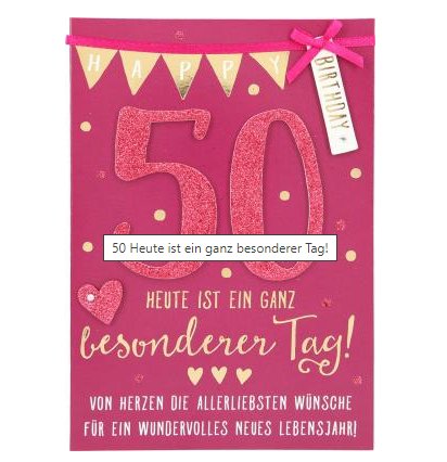 Karte zum 50. Geburtstag - 100% Glitzer