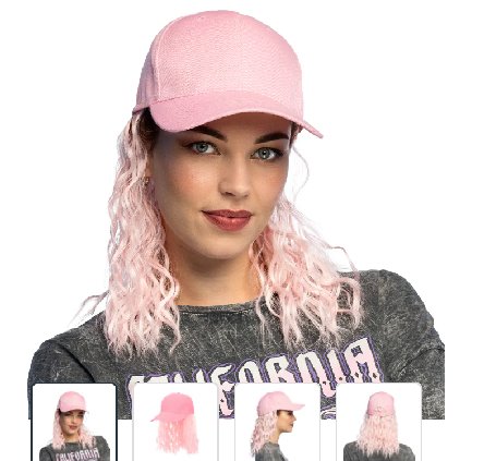 M�tze Casey mit Per�cke, rosa