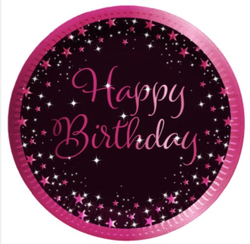 Geburtstag Teller Starlight, pink - 8 St�ck