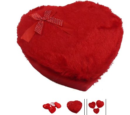 Herzdose mit Plsch in rot und Schleife, L