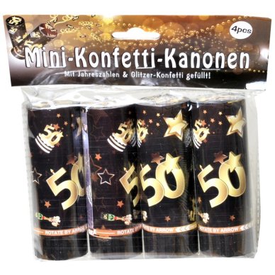 Konfetti Kanonen Zahl 50, schwarz/gold