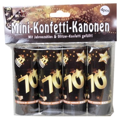 Konfetti Kanonen Zahl 70, schwarz/gold