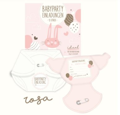 Babyparty Einladungen, 5 Stck - rosa