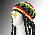 Jamaika Mütze mit Dreadlocks u.Brille