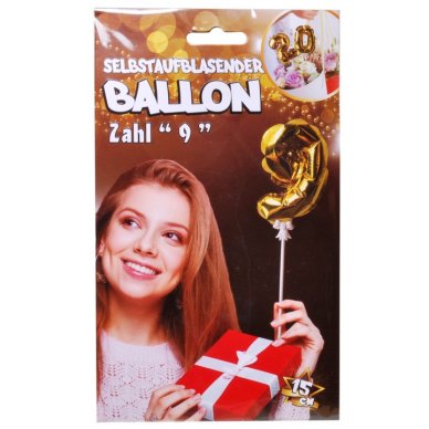 Ballon selbstaufblasend Zahl 9, gold