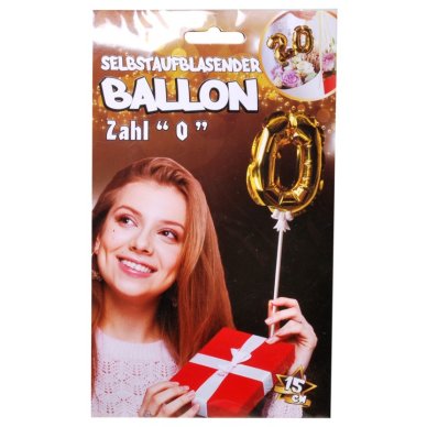 Ballon selbstaufblasend Zahl 0, gold