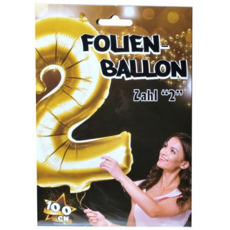 Folienballon Zahl 2,gold - 100 cm