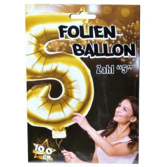 Folienballon Zahl 5,gold - 100 cm
