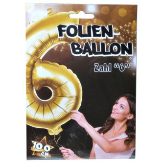 Folienballon Zahl 6,gold - 100 cm