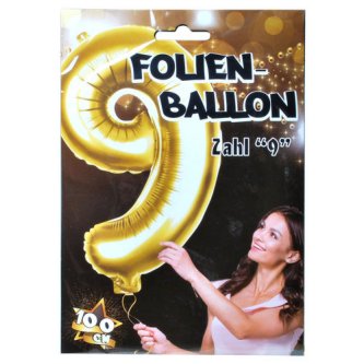 Folienballon Zahl 9,gold - 100 cm