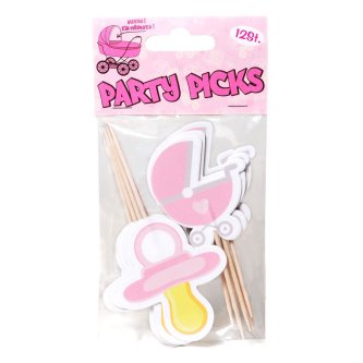 Party-Picks Zur Geburt / rosa, 12 Stck