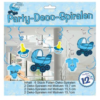 Party-Spiralen Zur Geburt / blau, 12 tlg.