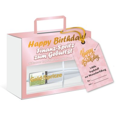 Geld-Spritze Happy Birthday, rosgold