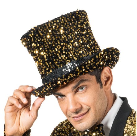 Zylinder CHAPEAU Velour mit Pailletten, gold