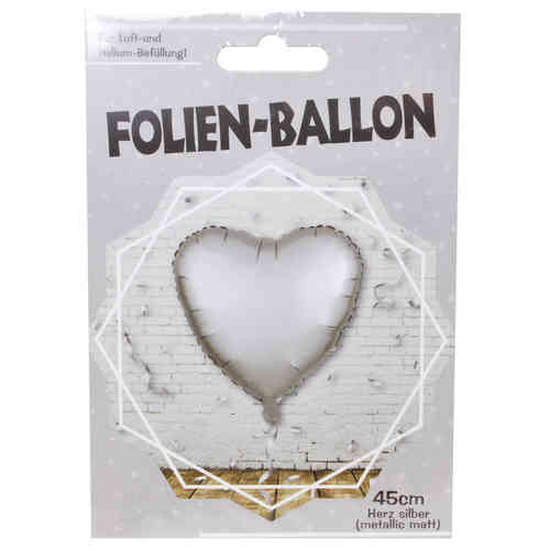 Herz Folien Ballon, matt silber