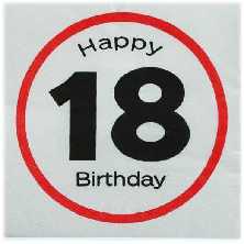 Happy Birthday 18 - Servietten Verkehrsschild