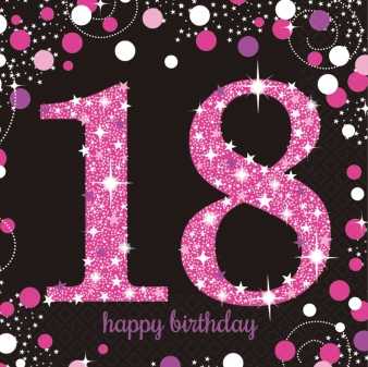 Happy Birthday Sparkling Servietten 18 pink