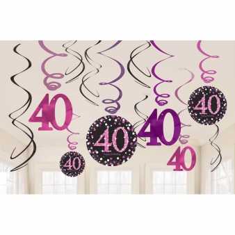 Sparkling Swirl Deko zum 40. Geburtstag, pink