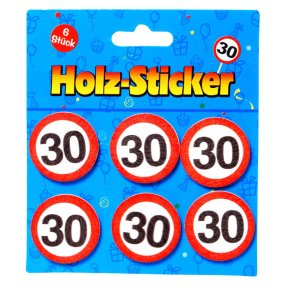Holz Sticker mit Zahl 30, 6-tlg.
