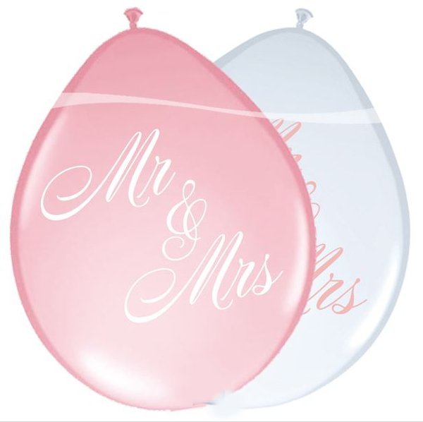Luftballons Mr. und Mrs. weiß/rose